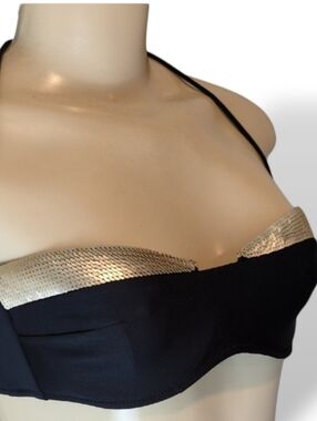 La Perla Gold Sequin Black Underwire Halter Or Strapless Bikini Bra Size 44 US 8